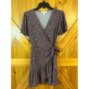 Michael Kors Red Multicolor Floral Short Sleeve Wrap Mini Dress Size XS (5838)